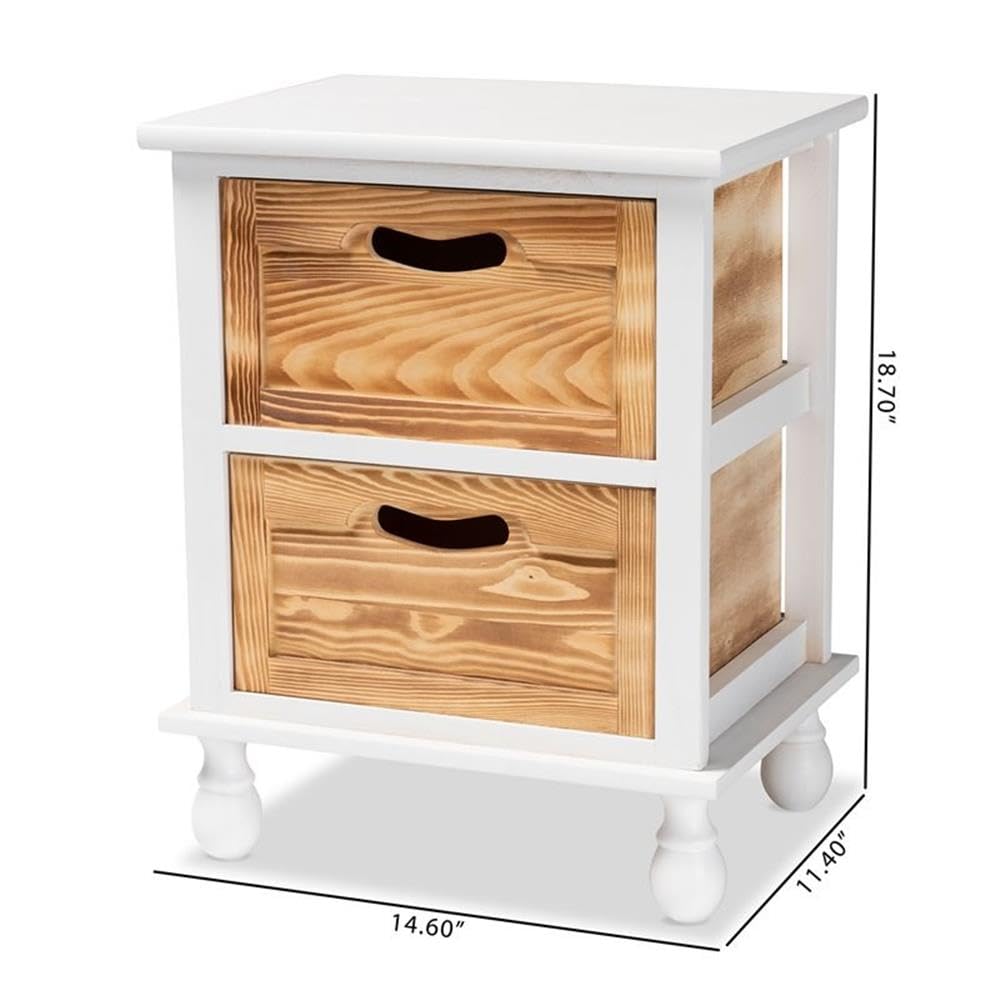 Baxton Studio Suvan Modern and Contemporary Two-Tone White and Oak Brown Finished Wood 2-Drawer Nightstand